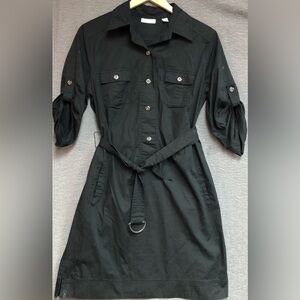 New York company 10 black long sleeve dress with snap front and belt